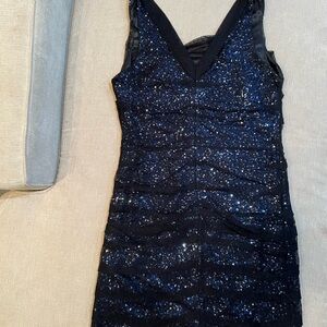 Black lace with royal blue sequins